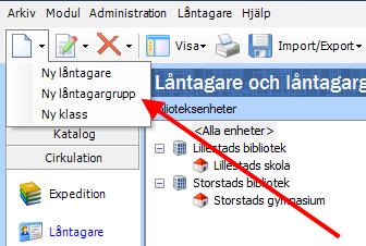 Låntagargrupper och klasser För att kunna registrera låntagare måste du först definiera låntagargrupper för särskilda kategorier av låntagare, t ex låntagargrupper för barn resp.