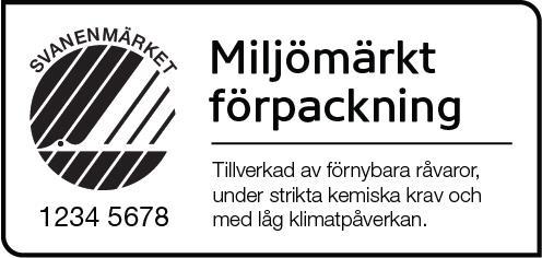 Nordisk Miljömärkning 103/4 Bilaga 1 Miljömärke för användning på Svanenmärkta förpackningar för flytande livsmedel Miljömärket Det finns två varianter av miljömärke att