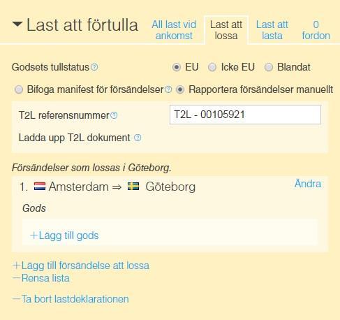 Användarguide 59 När man valt Klar öppnas dialog för att lägga till gods.