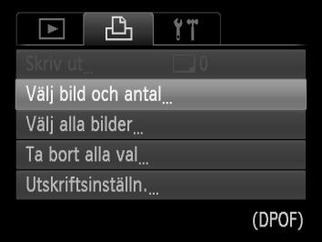 Välja bilder för utskrift (DPOF) Om du har valt [Indexbild] kan alternativen [Datum] och [Bild nr] inte samtidigt vara inställda till [På].