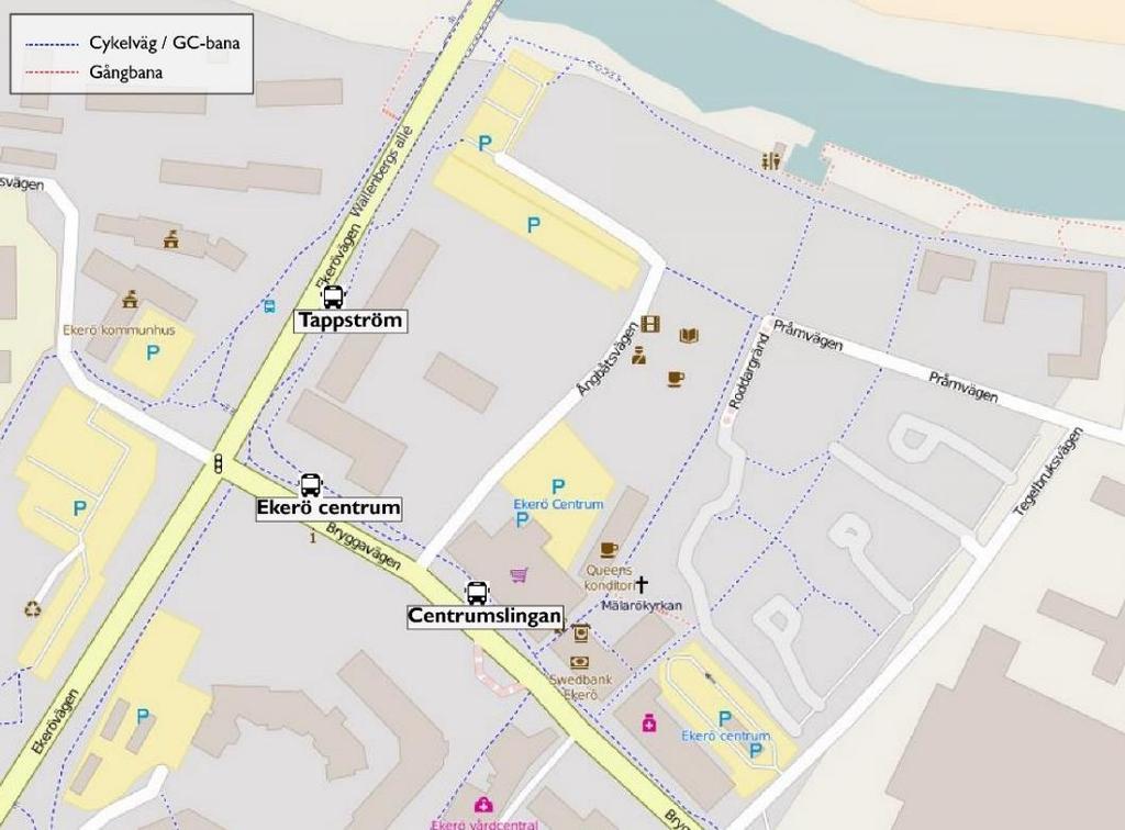6 Figur 2-3 Busshållplatser samt gång- och cykelvägar Ekerö centrum 2.