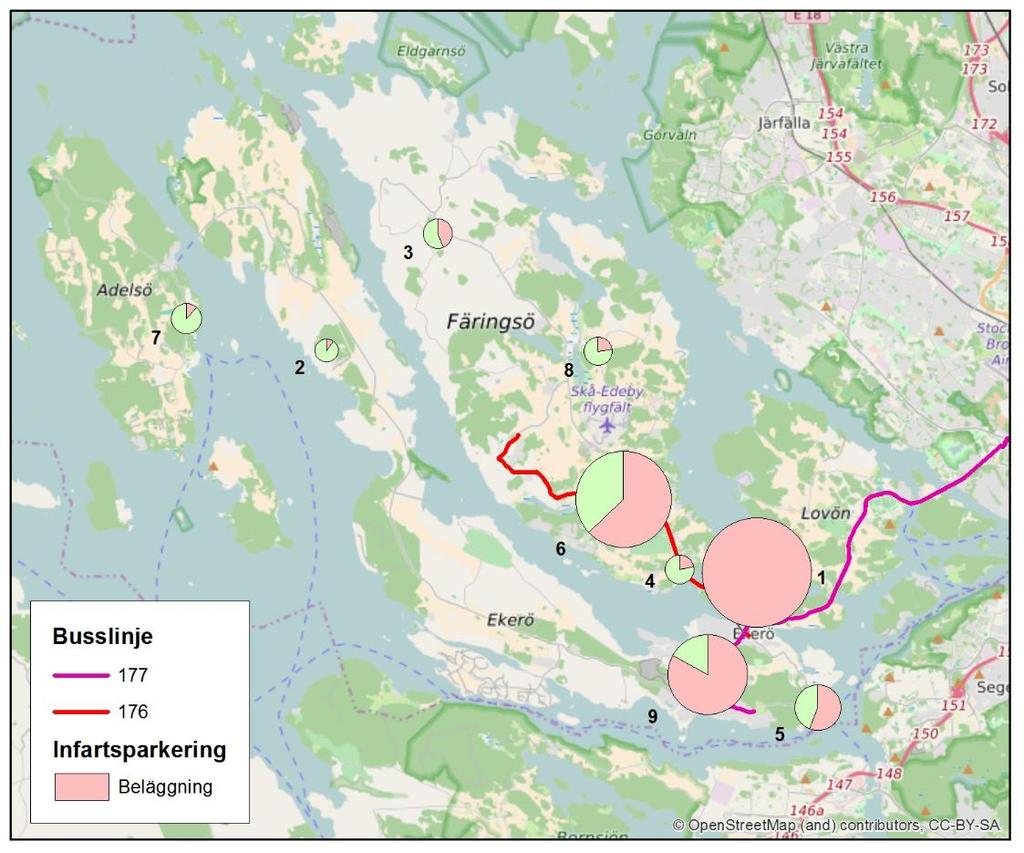 12 Tabell 2-4 Beläggningen vid olika tidpunkter på Tappströms infartsparkering Utbud Beläggning Parkering Onsdag kl 12 Fredag kl 16 Lördag kl 12 Tappströms infartsparkering 228 12 106 % 63 % 26 %
