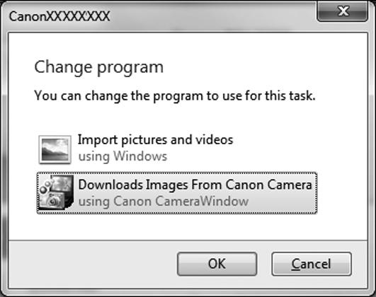 Medföljande programvara, handböcker Välj [Download Images From Canon Camera using Canon CameraWindow/Laddar ned