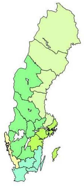 3..3 Båtbeståndets geografiska fördelning I denna, liksom tidigare, undersökningar om båtlivet har Sverige delats in i fem olika geografiska zoner; Norrlandskusten, Ostkusten, Sydkusten, Västkusten