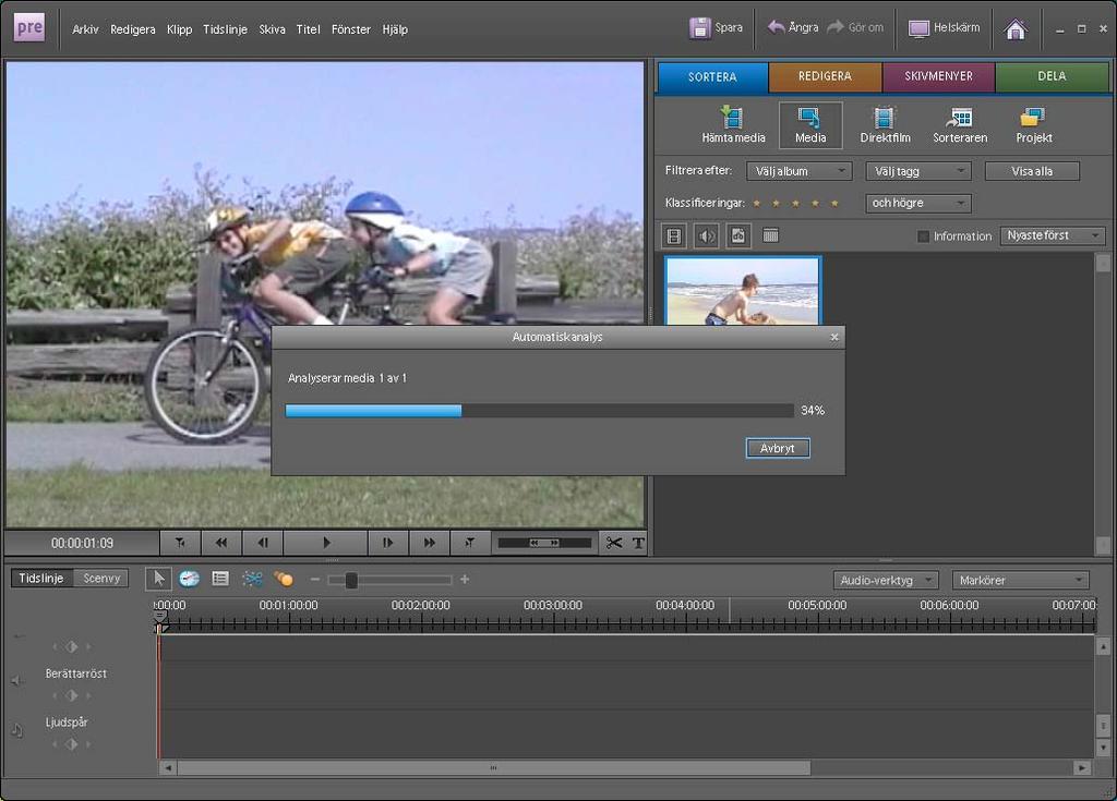 Hantera klipp med Sorteraren 76 Fönstret Automatisk analys Fler hjälpavsnitt Skapa ett direktfilmprojekt på sidan 19 Analysera innehåll vid hämtning med hjälp av Automatisk analys på sidan 47 Dela