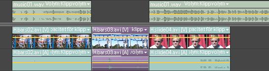 Ordna klipp i en film 91 Klipp efter standardinfogning (övre) och efter infogning i målspår med Alt-dra-teknik (undre).