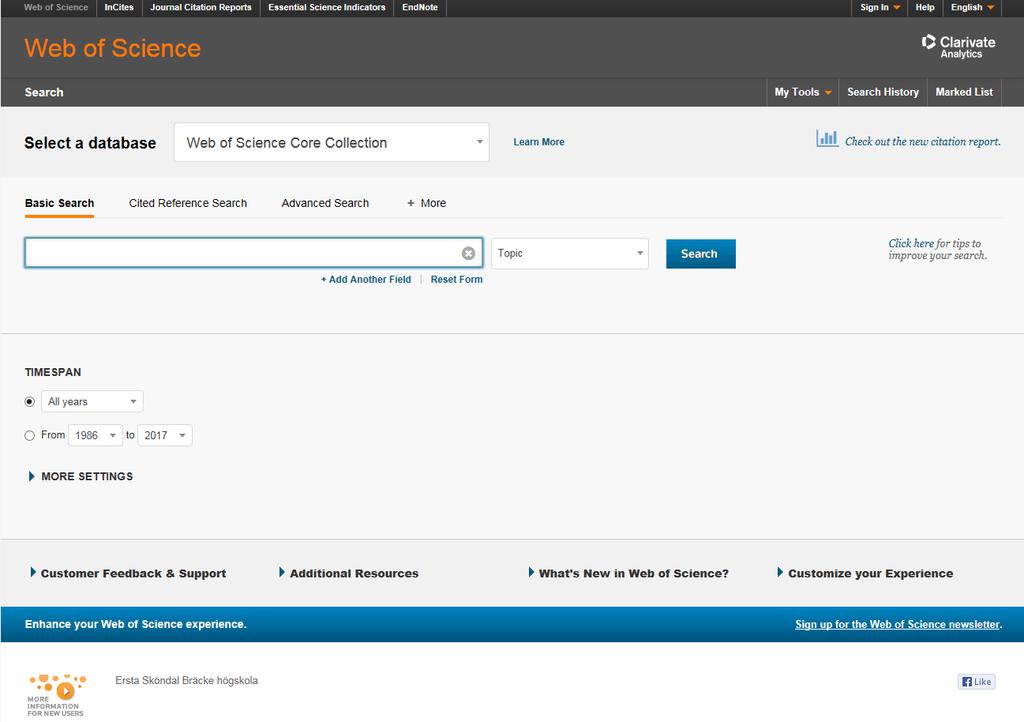 Lathund till Web of Science Web of Science är en citeringsdatabas som tillhandahålls av Clarivate Analytics.