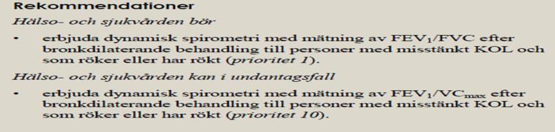 Långsam VC eller FVC hos rökare och KOL-patienter KOL-diagnos efter bronkdilatation FEV kvot <0.