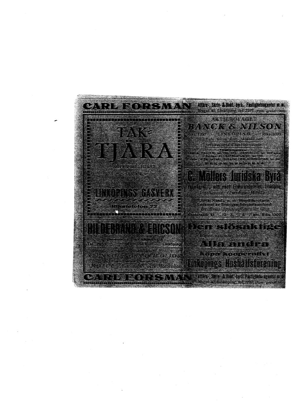 CARL FAR 3 VLA Kr h u eitru r r yss uo L40, Linköping ; tet 2197: (Firm grund : 19i)9) ` paaase Em Hmaman aa; el AKTIE BOLAGET BANCK _ NTL' 'O N' h f j4riks IW L LKK l}pf!