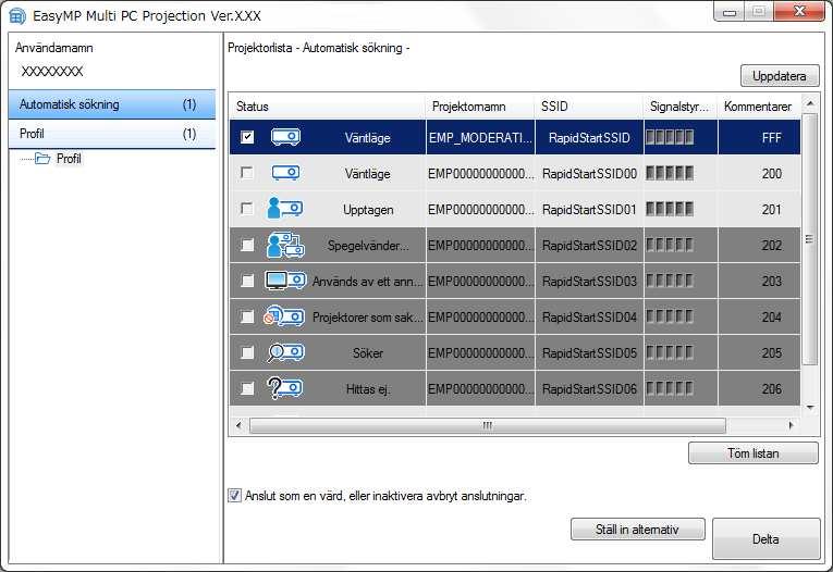Anslutningsmetoder 20 b Strt Epson iprojection. Windows Vist och Windows 7: Klick på Strt, välj Progrm (eller All Progrm), EPSON Projector, Epson iprojection, och klick sedn på Epson iprojection Ver.