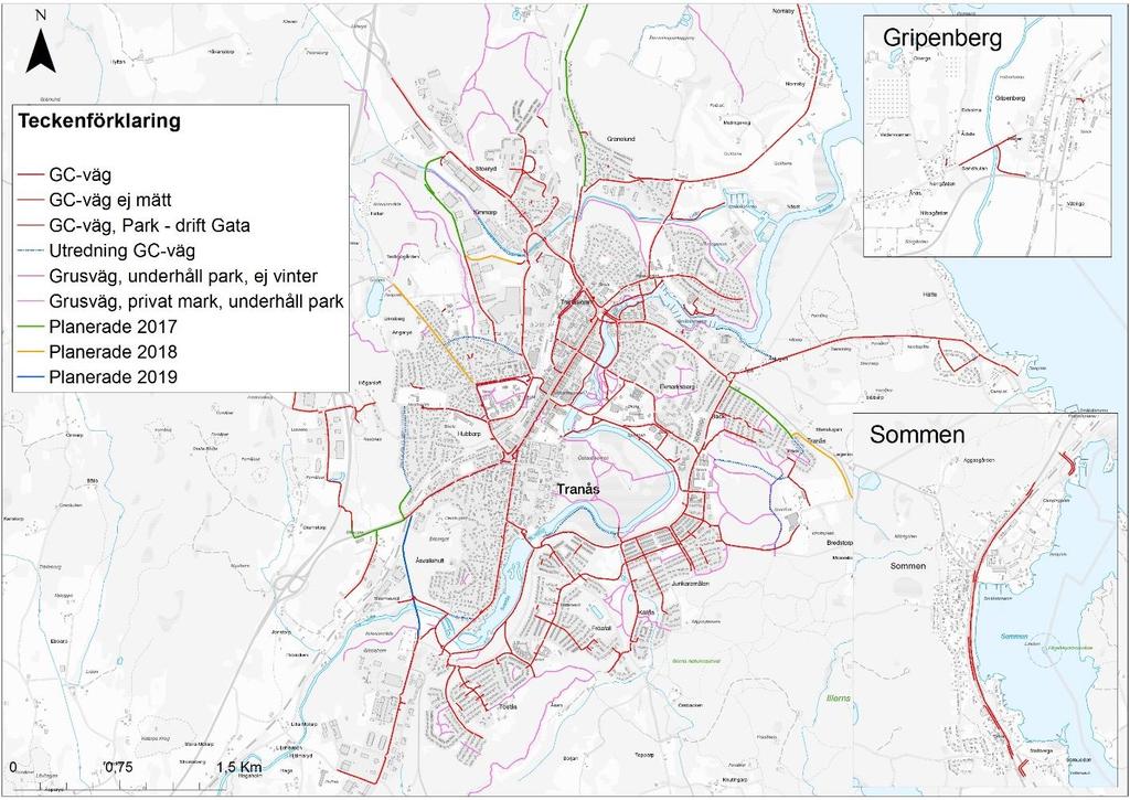 Figur 2 Tranås kommuns cykelvägskarta från 2017 Anknytande planering Trafikverket planerar att bygga om väg 32 till mötesfri väg med förbättrade sidoområden, där en 6 km lång sträcka Traneryd Tranås