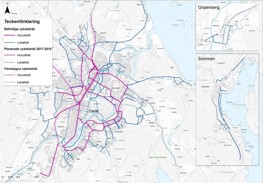 Figur 38 -Förslag till utbyggnad och olika typer av cykelstråk Tabell 3 - Planerade huvudcykelstråk 2017-2019 Nr Väg/plats Delsträcka 1 Hjälmarydsvägen Toståsvägen-Säbyvägen 2 Grännavägen