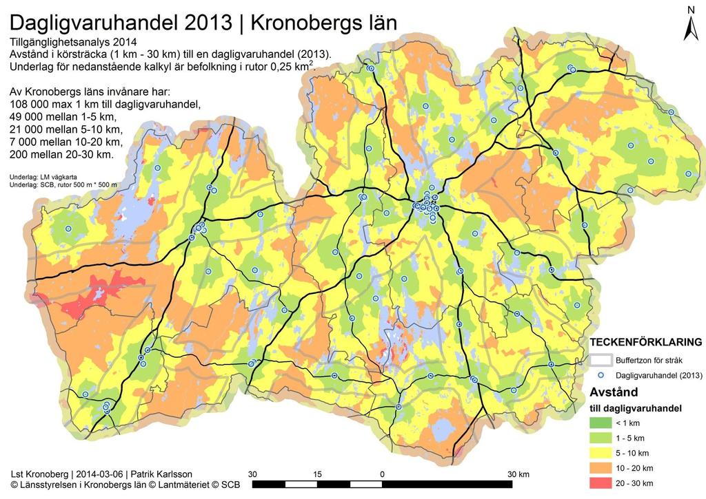 TILLGÄNGLIGHET TILL SERVICE För Kronobergs läns invånare har tillgängligheten till service förändrats under de senaste decennierna.