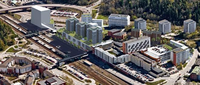 BOTKYRKA KOMMUN 14 [30] Flygfoto över hur centrala Tumba kan förtätas enligt detaljplanen.