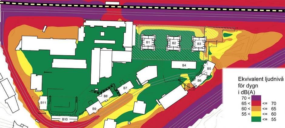BOTKYRKA KOMMUN 22 [30] Störningar Buller De nationella riktvärden som fastställts genom antagande av infrastrukturpropositionen 1996/97:53 kan inte uppnås inom detaljplanen Tumba centrum.