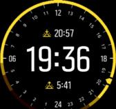 OBS: Tider och alarm för soluppgång/solnedgång kräver en fixeringspunkt via GPS. Tiderna visas som tomma tills GPS-data finns tillgängliga. 3.35.