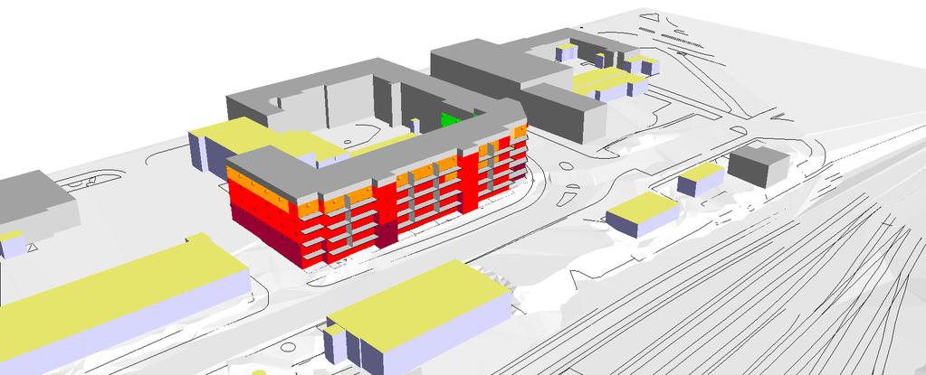 Elev ation 95 295 < KV BLOMBERG, NÄSSJÖ Situation framtidsprognos Maximala ljudnivåer vid fasader från vägtrafiken ÖVRIGT Kartan visar ljudnivåerna som frifältsvärden, dvs exklusive reflex i den