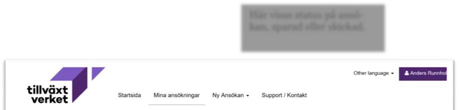 Generella funktioner Mina ansökningar Den första vyn som visas efter inloggning är Mina