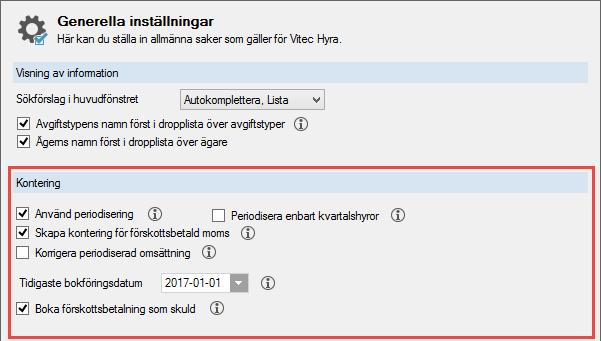 INSTÄLLNINGAR Inställningar för att hantera bokföring av momsen vid