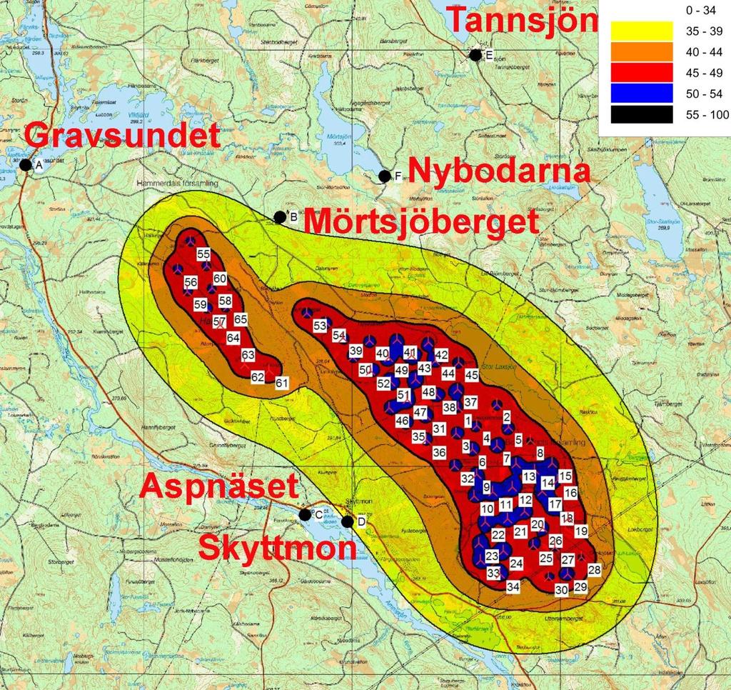 8 Påverkan genom buller Vindkraftparken vid Skyttmon är lokaliserad på relativt stort avstånd från bebyggelse.