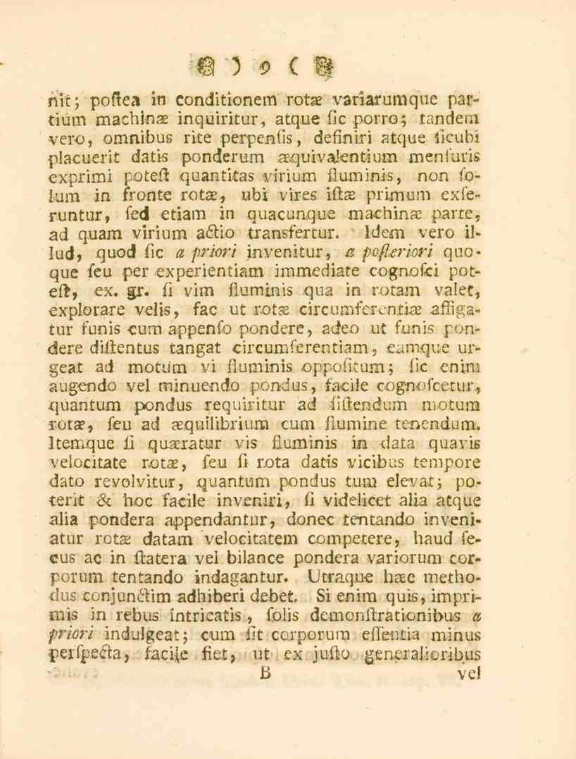 9 nit; poftea in conditi-onem rota? variarumque partium macbinas inquiritur, atque fic porro; tandem vero, omnibus rite perpenlis, definiri atque ficubi placuerit datis ponderum as.