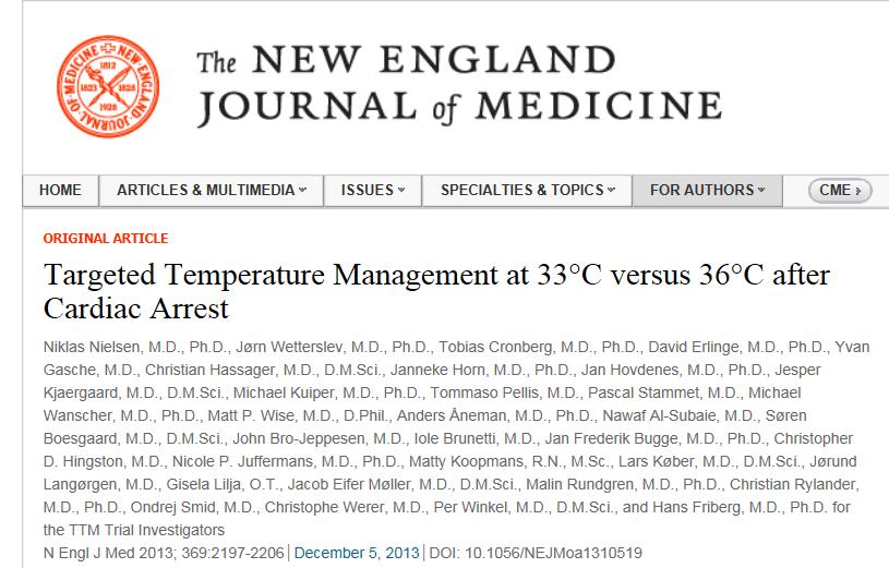 the Target Temperature Management (TTM) trial 950 (939) out-of-hospital cardiac arrest (OHCA) inkluderade 36 sites i 10 länder Randomiserade