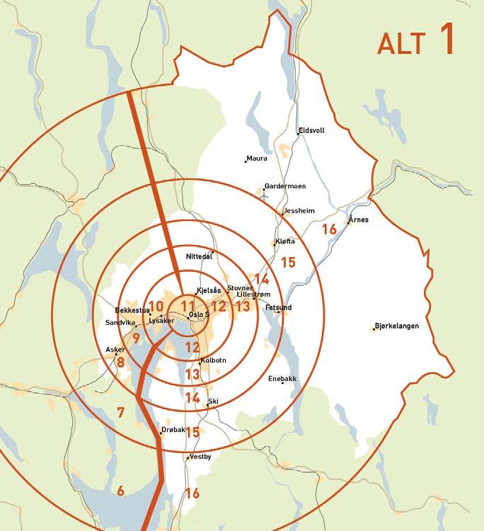 32 Kap. 2 Förutsättningar Figur 2.5.3 Zongränser i alternativ 1 På följande sida visas prisnivåer för de två alternativen i A1.