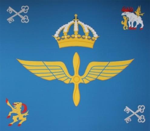 2. Fälttecken Bild 2:1 Norrbottens flygflottiljs fana 2.1. Allmänt Fälttecken indelas i fanor, standar, dragonfanor och flaggor.