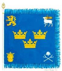 Bataljonsfana Artilleriets stridsskola (ArtSS) Tretungad svensk flagga. Kompanifanor A 9 brukar A 8 gamla kompanifanor symboliserande de olika forten i Bodens fästning.