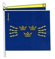 2.11.9. Ledningsregementet (LedR) Fälttecken LedR På blå duk tre öppna gula kronor, ställda två och en omgivna av fyra gula viggar på vardera sidan.