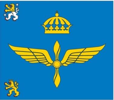 2.11.16. Skaraborgs flygflottilj (F 7) Fälttecken F 7 På blå duk i mitten flygvapnets vapenbild: under en kunglig krona en vingad tvåbladig propeller, allt i gult.