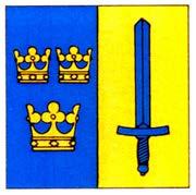 Hjärtskölden är kluven, innehåller det kungliga husets dynastivapen, i första fältet Vasaättens vapen; ett i blått, vitt och rött styckat fält belagt med en gul vase.