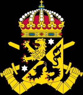 Skaraborgs regemente (P 4) I svart av guld ginstyckat fält ett lejon av motsatta tinkturer och med röd beväring, därest sådan skall förekomma, i övre vänstra och nedre högra hörnet av fältets svarta
