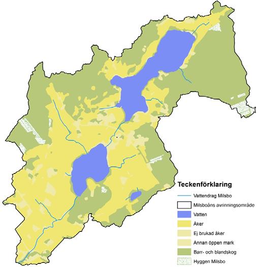 Markanvändning Figur 10. Markanvändning i Milsbosjöarnas avrinningsområde utifrån fastighetskartan samt Skogsstyrelsens hyggesskikt 2007.