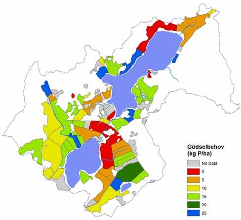 Figur 26. Fosforgödselbehov beräknat utifrån markens fosforstatus och normalskörden för den gröda som 2006 odlades på skiftet.