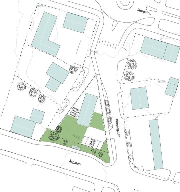 Inom planområdet/fastigheten föreslås att nya parkeringsplatser iordningställs i färdriktning längs med Borgargatan i direkt anslutning till befintlig kiosk/grill.