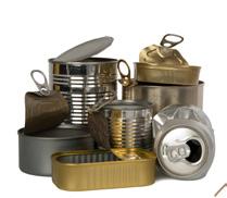 Metallförpackningar Konservburkar Dryckesburkar Aluminiumfolie och -formar Metalltuber, till exempel kaviar- och mjukosttuber Lock, kapsyler Pystomma sprayburkar Skölj ur