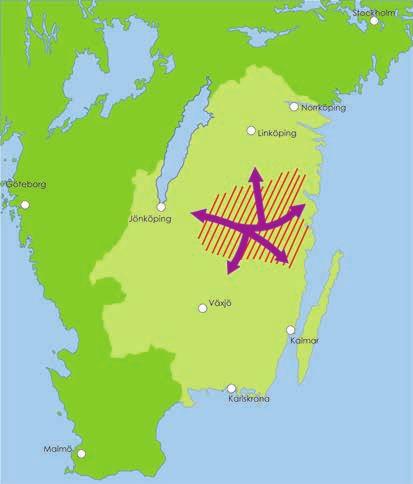 K O L L E K T I V T R A F I K S T R AT E G I 2 0 5 0 byggda delarna av östra Götaland. Där behövs särskilda insatser för att tillväxtmotorerna i norr, söder och väster ska kunna nås.