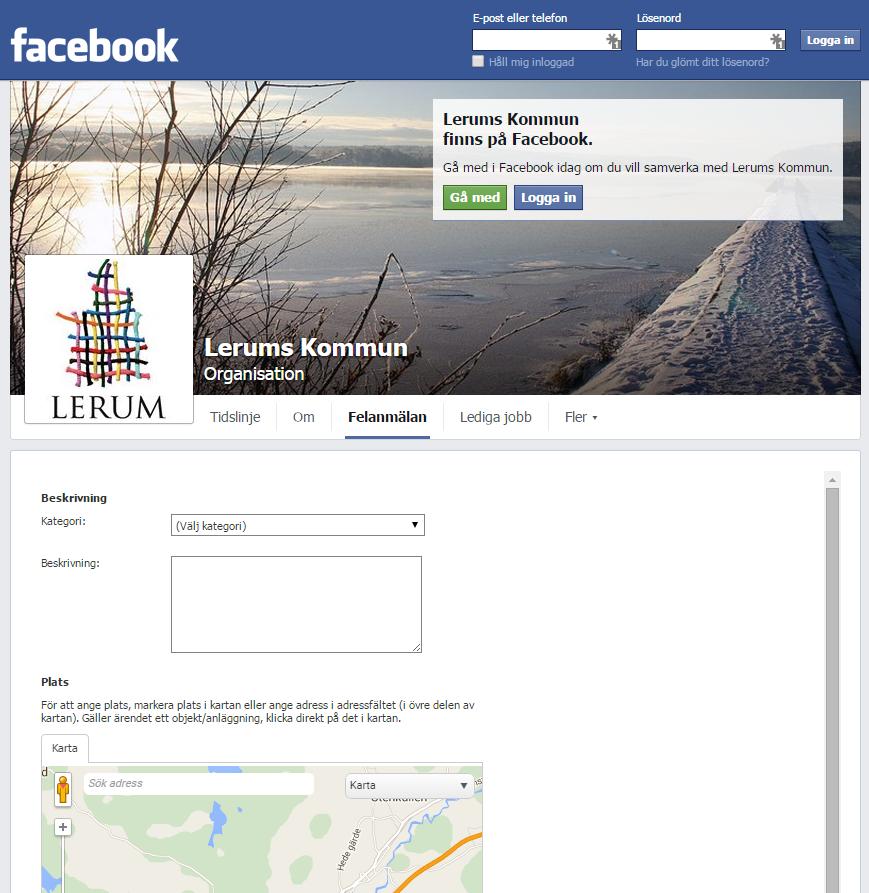 Formulär på kommunens Facebooksida Många kommuner använder Facebook som en del av sin kommunikation med medborgarna.