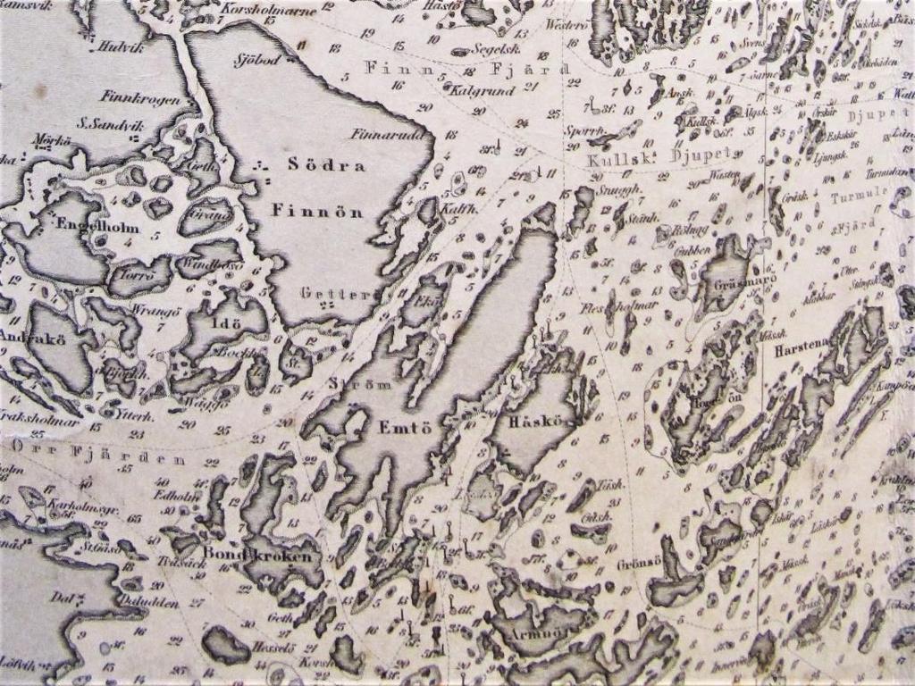 Den östra farleden löper mellan Ämtö och Håskö. Inga sjömärken har hittats på sjökortet. Enligt rubriken är det författat år 1653 och omritat 1760. Fig. 61.