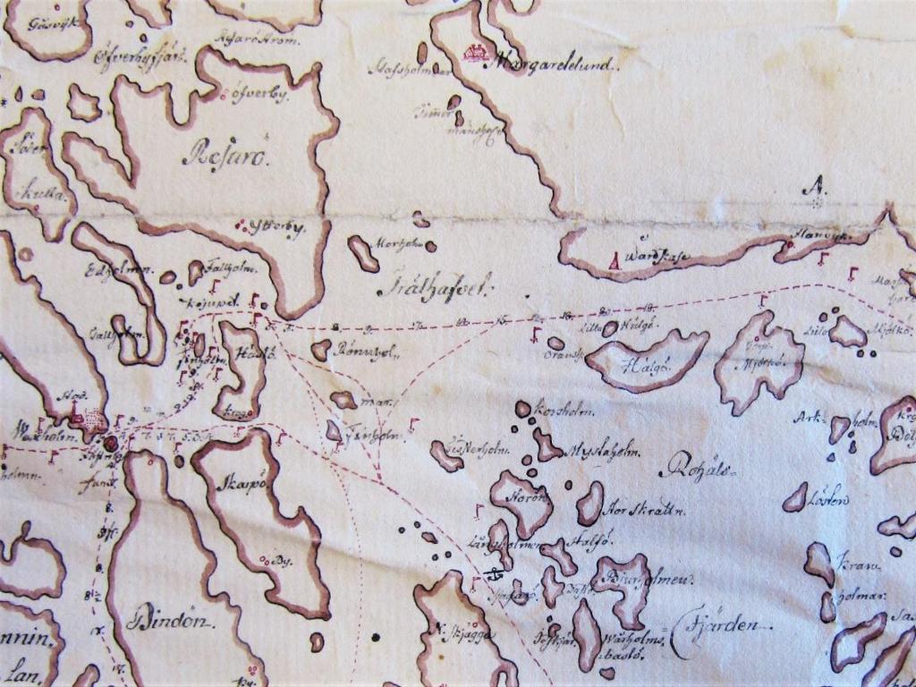 Ljusterö, samt från Saxarfjärden norrut över Ljusteröarna till Arholma. Fig. 68. Trälhavet och Saxarfjärden. Sjökort från 1772, kopierat 1786.