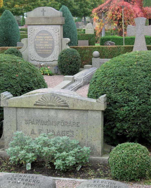 BYGGNADSVÅRDSRAPPORT 2007:41 17 Påkostade familjegravar i svart granit från 1930-talet i klassiserande anda, söder om kapellet. mot efterkrigstidens kollektivism.