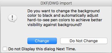 7. Klicka Do Not Change i nästa dialogruta om du vill behålla bakgrundsfärgen vit när DWG-filen nu öppnas. 8. Skapa ett nytt lager som ex.