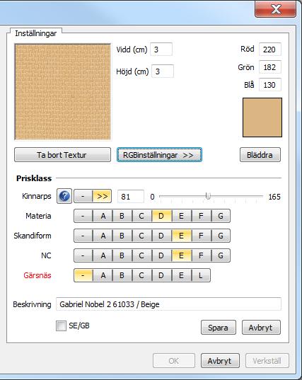 Textur på specialklädsel (v147) I dialogen Kinnarps specialklädsel finns nu möjlighet att lägga till en bildreferens(textur) på dina specialtyger.