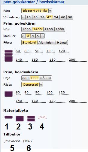 Bordsskärmarna finns i 2 höjder och 9 bredder. Kan beställas som Centrerad, FlyBy eller Avdelare.