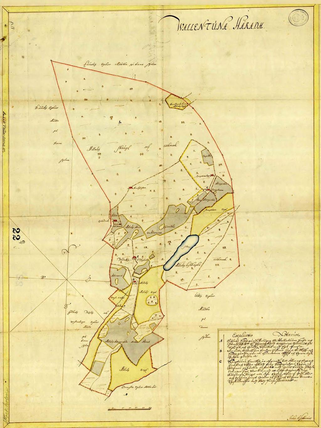 Figur 10. Yngre geometrisk karta över Molnby och Snapptuna från cirka 1680 (LSA A112-22:2).