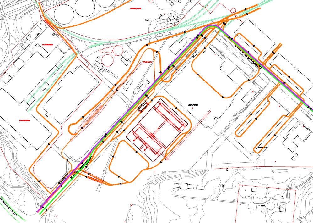 TRAFIKUTREDNING FÖR NY FÖRBRÄNNINGSANLÄGGNING, KVV, VÄSTERÅS 20 april 2011 Plankarta rörelsemönster alternativ noll kompl. Se även bilaga 3 för mer detaljerad plankarta. 7.