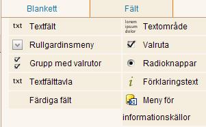 Genom att lämna bort krysset för Beskrivning så blir listan över blanketter kortare. Här kan du också ändra språk på editorn.