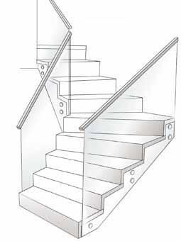 vanligen för öppningar mellan trappans steg och mellan ståndarna i räcken.