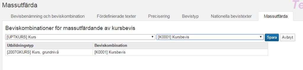 Massutfärda kursbevis del 1 Förutsättning för att utfärda kursbevis för flera studenter är att tillgängliggöra kursbeviset för sk massutfärdande. Funktionen kräver speciell behörighet 1.